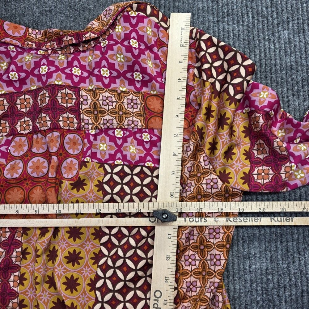 Anthropologie DREW Shirt Women M Pink Cropped Floral Boho Patchwork Artsy Retro - Picture 9 of 12